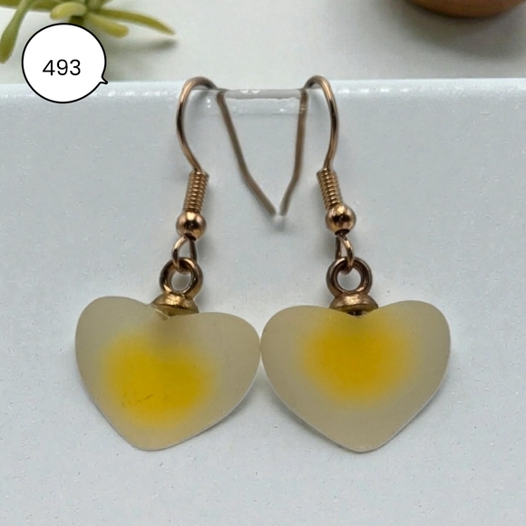 Handmade Jewelry - Handmade Frosted Yellow Heart Dangle Earrings